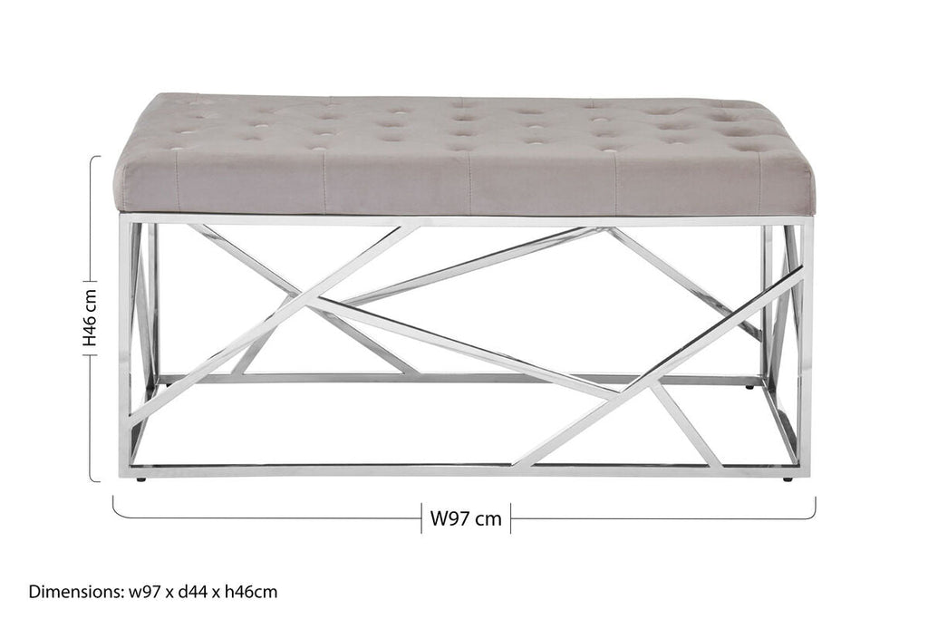 Allure Mink Velvet Bench With Silver Frame