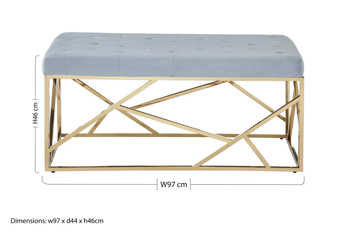 Allure Gold & Powder Blue Velvet Bench