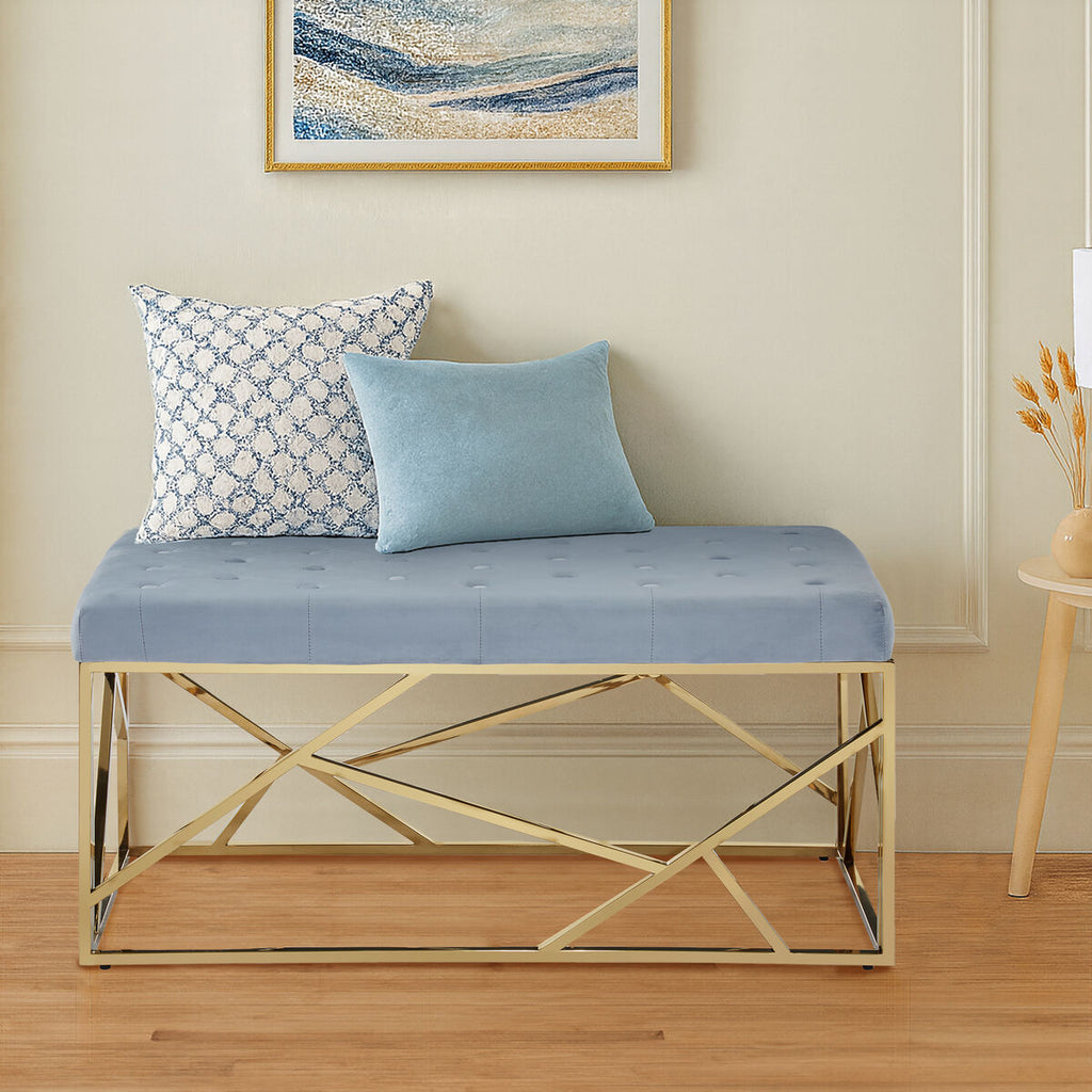 Allure Gold & Powder Blue Velvet Bench