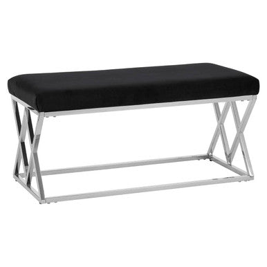 Allure Black Velvet Bench With Silver Legs