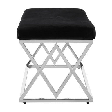 Allure Black Velvet Bench With Silver Legs