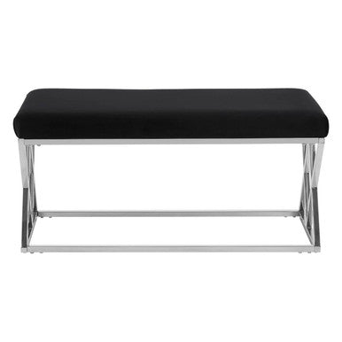 Allure Black Velvet Bench With Silver Legs