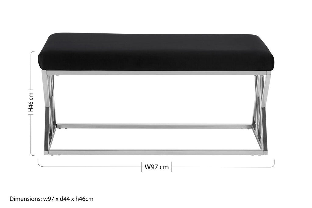 Allure Black Velvet Bench With Silver Legs