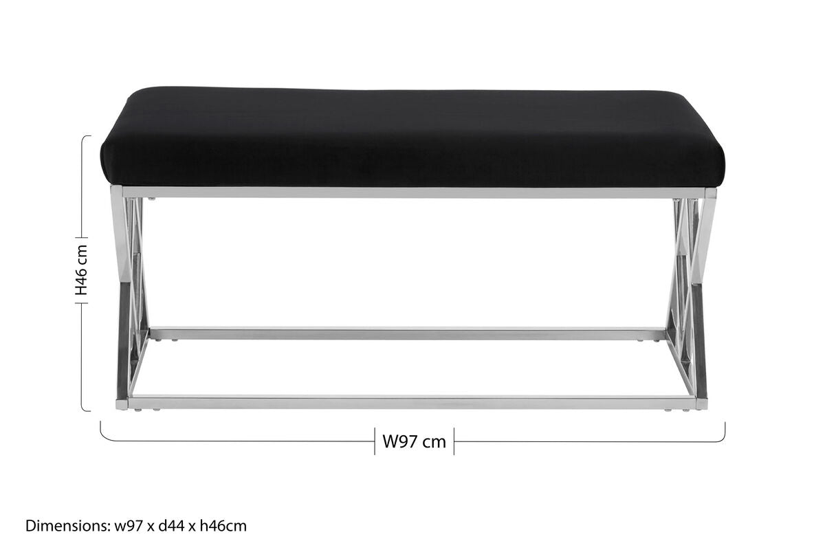 Allure Black Velvet Bench With Silver Legs