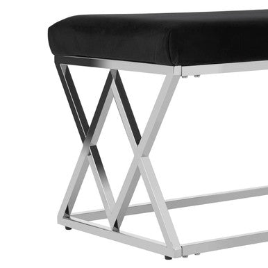 Allure Black Velvet Bench With Silver Legs