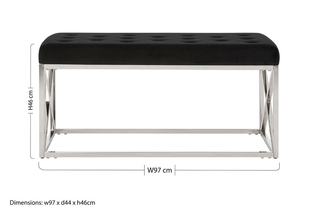 Allure Black Tufted Seat & Silver Bench
