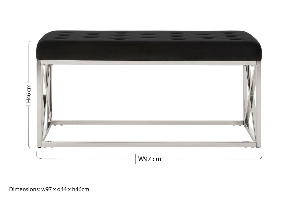 Allure Black Tufted Seat & Silver Bench