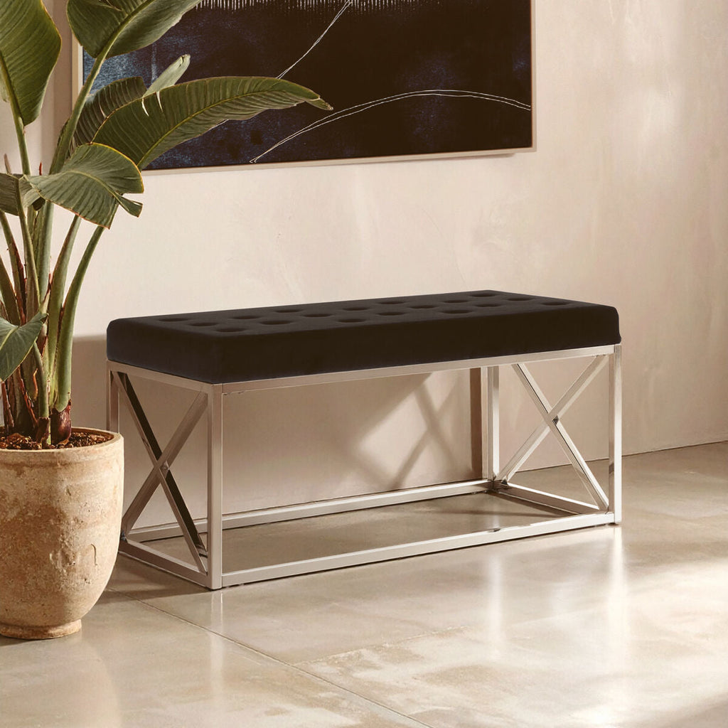 Allure Black Tufted Seat & Silver Bench