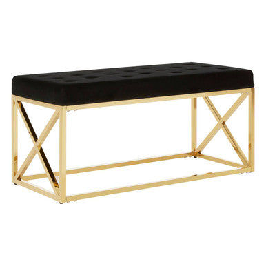 Allure Black Tufted Seat & Gold Bench