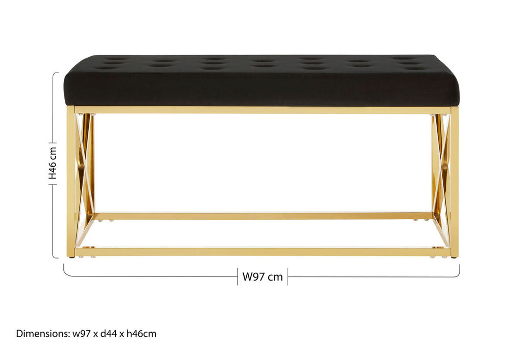 Allure Black Tufted Seat & Gold Bench