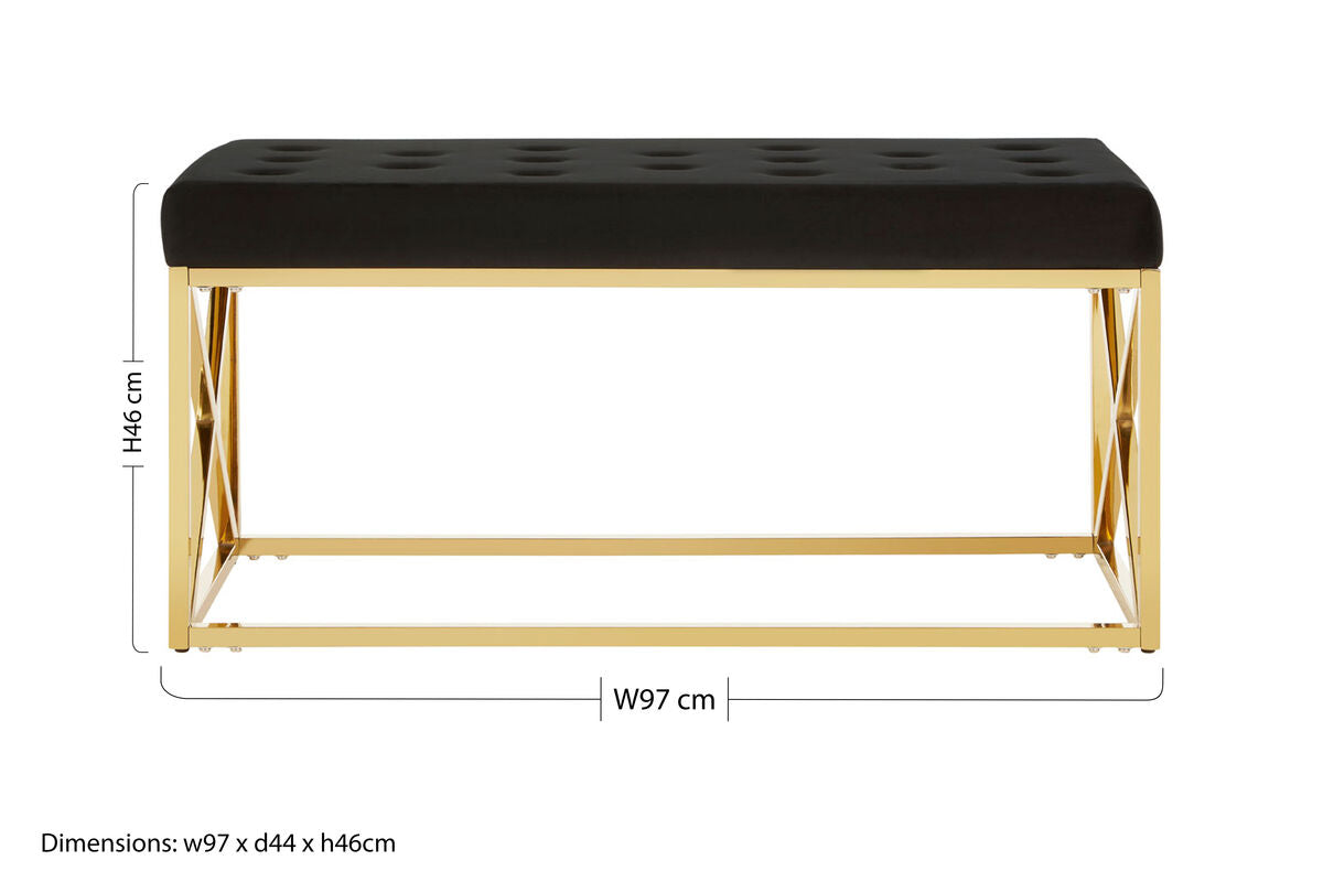 Allure Black Tufted Seat & Gold Bench