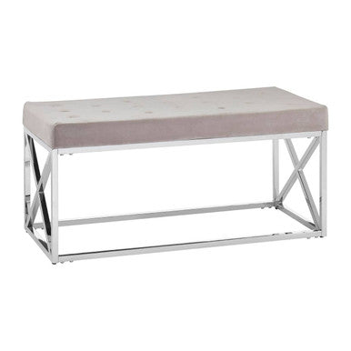 Allure Mink Tufted Velvet Silver Bench