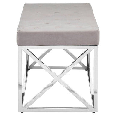 Allure Mink Tufted Velvet Silver Bench