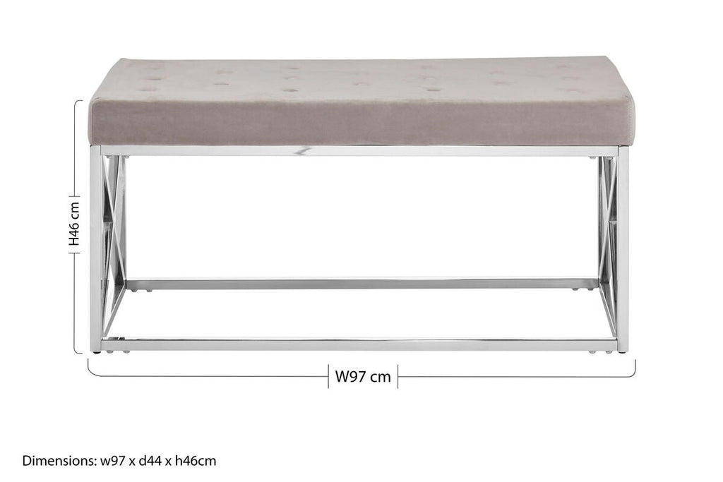Allure Mink Tufted Velvet Silver Bench