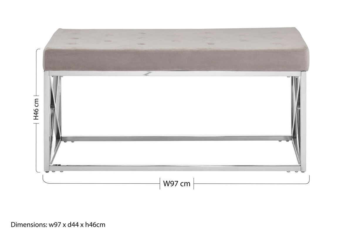 Allure Mink Tufted Velvet Silver Bench