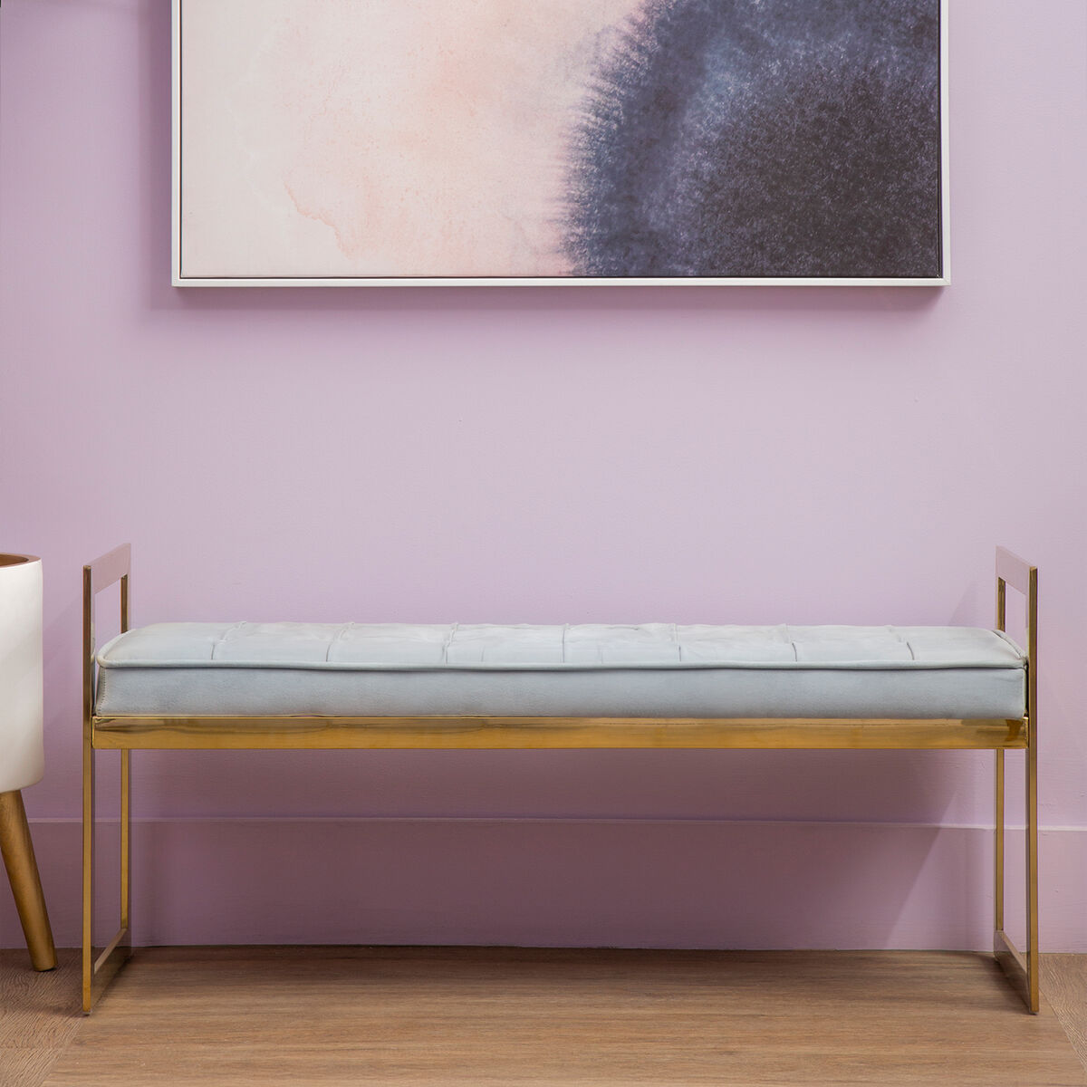 Allure Powder Blue And Gold Tufted Bench