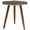 Grey Sheesham Wood Hexagonal Side Table With 3 Leg Base, Boho
