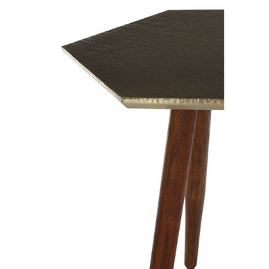 Grey Sheesham Wood Hexagonal Side Table With 3 Leg Base, Boho