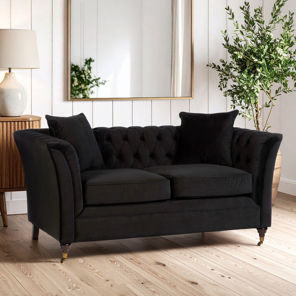 2 Seat Onyx Sofa, Sabrina Fabric Black Contemporary