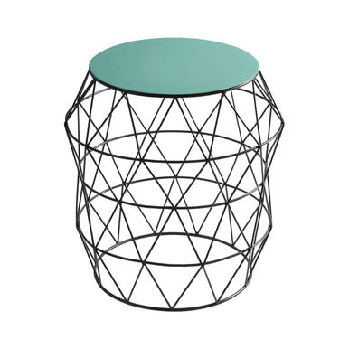 Black Geometric Metal Wireframe Side Table With Green Enamel Top, Corina