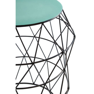 Black Geometric Metal Wireframe Side Table With Green Enamel Top, Corina