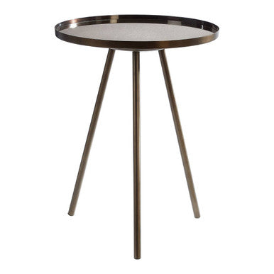 Black Iron Metal Splayed Legs Side Table With Round Weathered Antique Glass Top, Corra