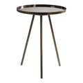 Black Iron Metal Splayed Legs Side Table With Round Weathered Antique Glass Top, Corra