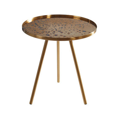 Gold Round Glass Top Side Table With Splayed Metal Legs, Corra