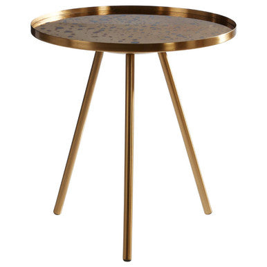 Gold Round Glass Top Side Table With Splayed Metal Legs, Corra