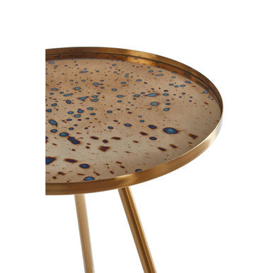 Gold Round Glass Top Side Table With Splayed Metal Legs, Corra