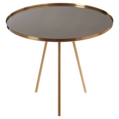 Gold Mirrored Top Side Table With Minimal Iron Base, Corra