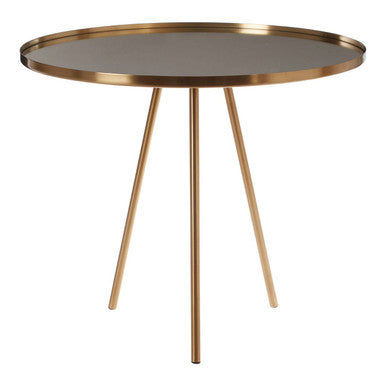 Gold Mirrored Top Side Table With Minimal Iron Base, Corra