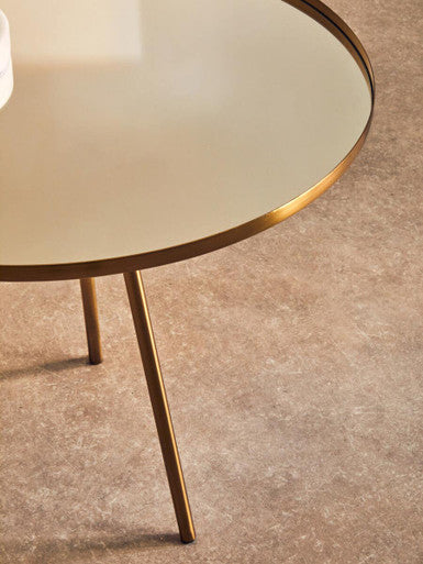 Gold Mirrored Top Side Table With Minimal Iron Base, Corra