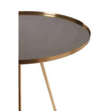 Gold Mirrored Top Side Table With Minimal Iron Base, Corra