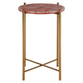 Gold & Pink Quartz Top Side Table With Gold Steel Cross Base, Vita