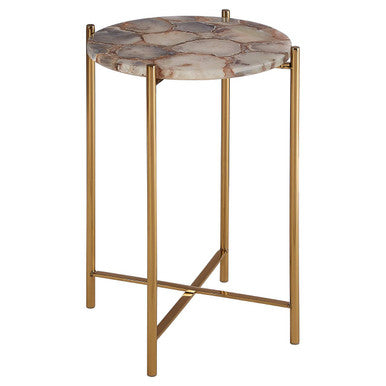 Natural & Gold Agate Top Side Table With Gold Steel Cross Base, Vita
