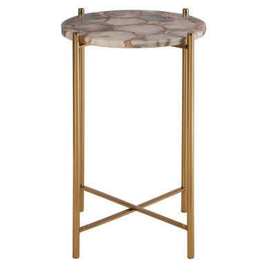 Natural & Gold Agate Top Side Table With Gold Steel Cross Base, Vita