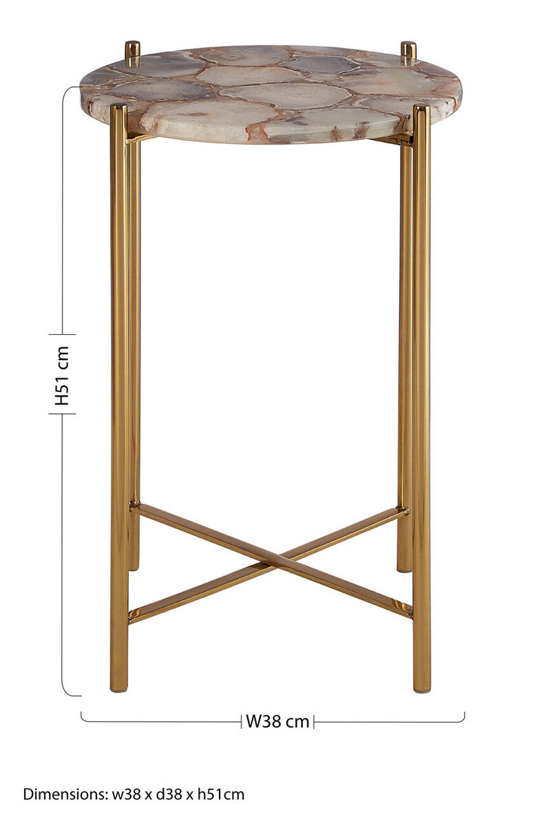 Natural & Gold Agate Top Side Table With Gold Steel Cross Base, Vita