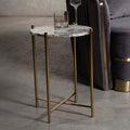 Natural & Gold Agate Top Side Table With Gold Steel Cross Base, Vita