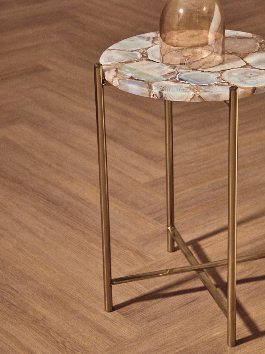 Natural & Gold Agate Top Side Table With Gold Steel Cross Base, Vita