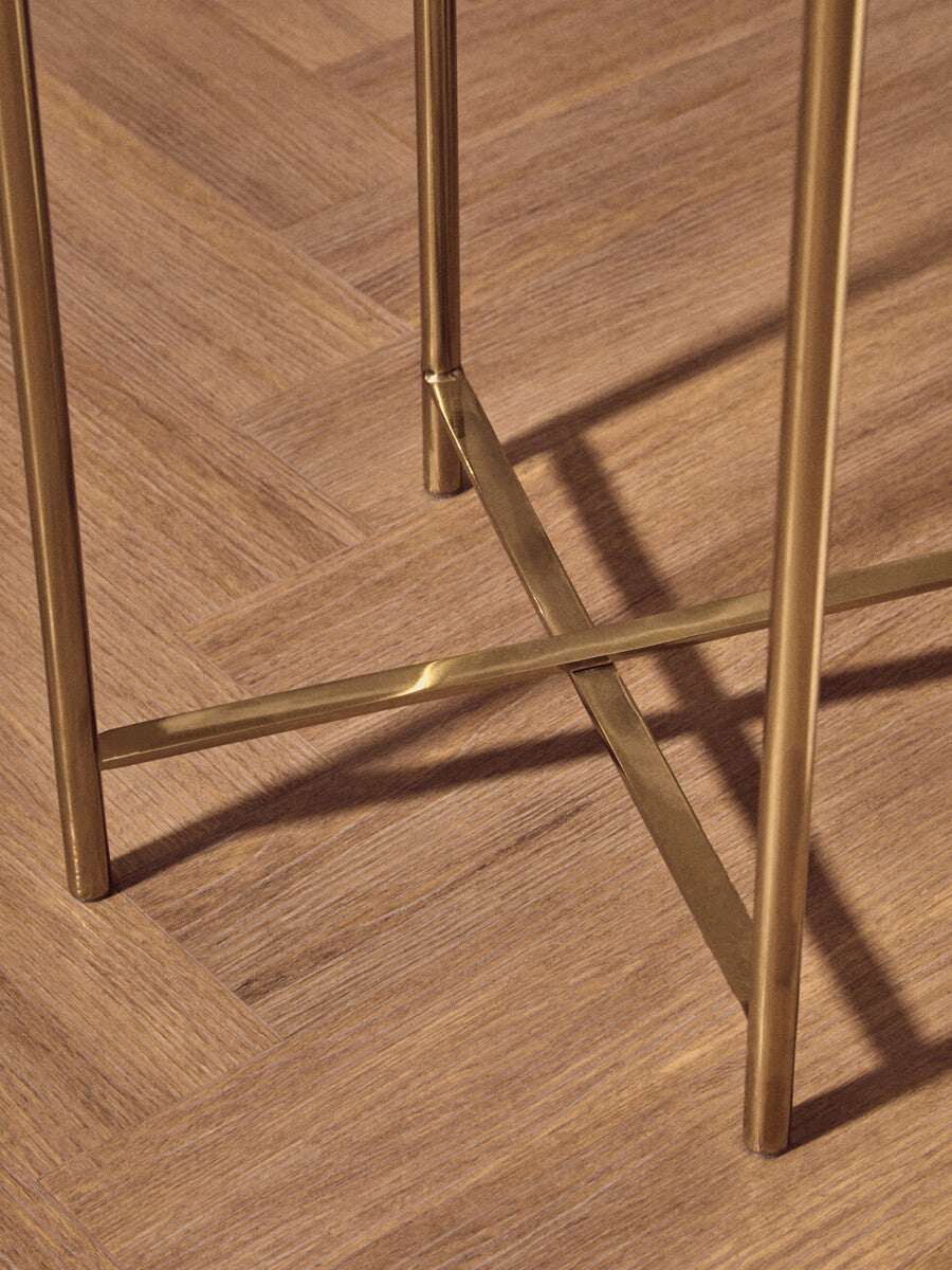 Natural & Gold Agate Top Side Table With Gold Steel Cross Base, Vita