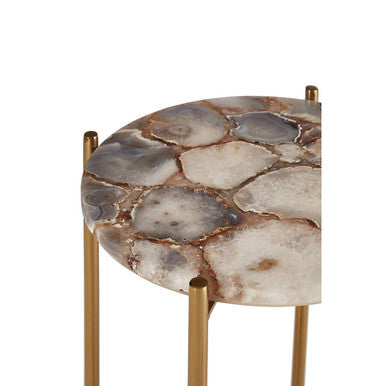 Natural & Gold Agate Top Side Table With Gold Steel Cross Base, Vita