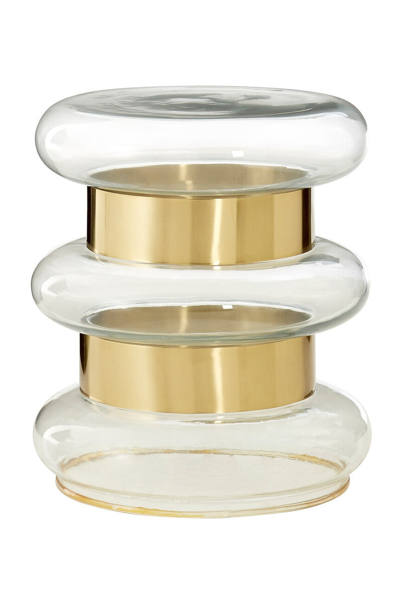 Gold Side Table With Clear Circular Glass Sides & Steel Frame, Margot