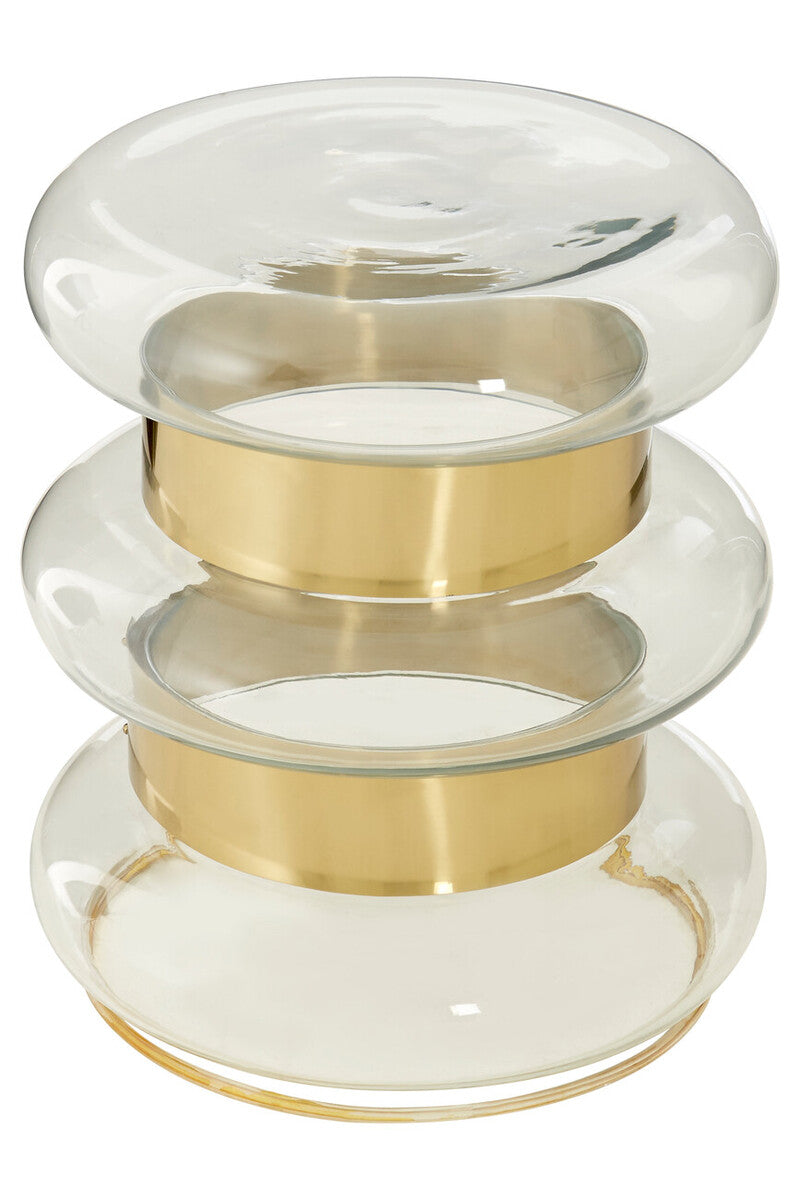 Gold Side Table With Clear Circular Glass Sides & Steel Frame, Margot