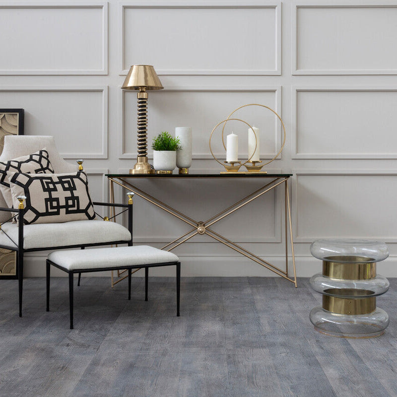 Gold Side Table With Clear Circular Glass Sides & Steel Frame, Margot