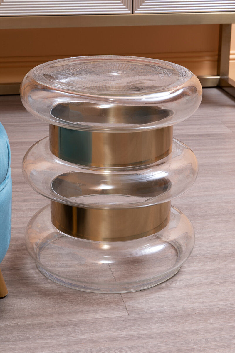 Gold Side Table With Clear Circular Glass Sides & Steel Frame, Margot