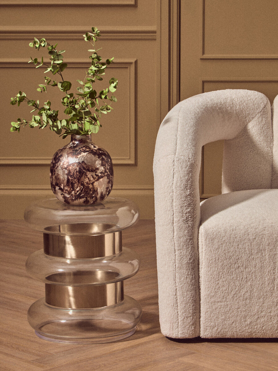 Gold Side Table With Clear Circular Glass Sides & Steel Frame, Margot