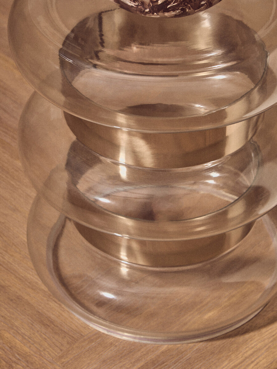Gold Side Table With Clear Circular Glass Sides & Steel Frame, Margot