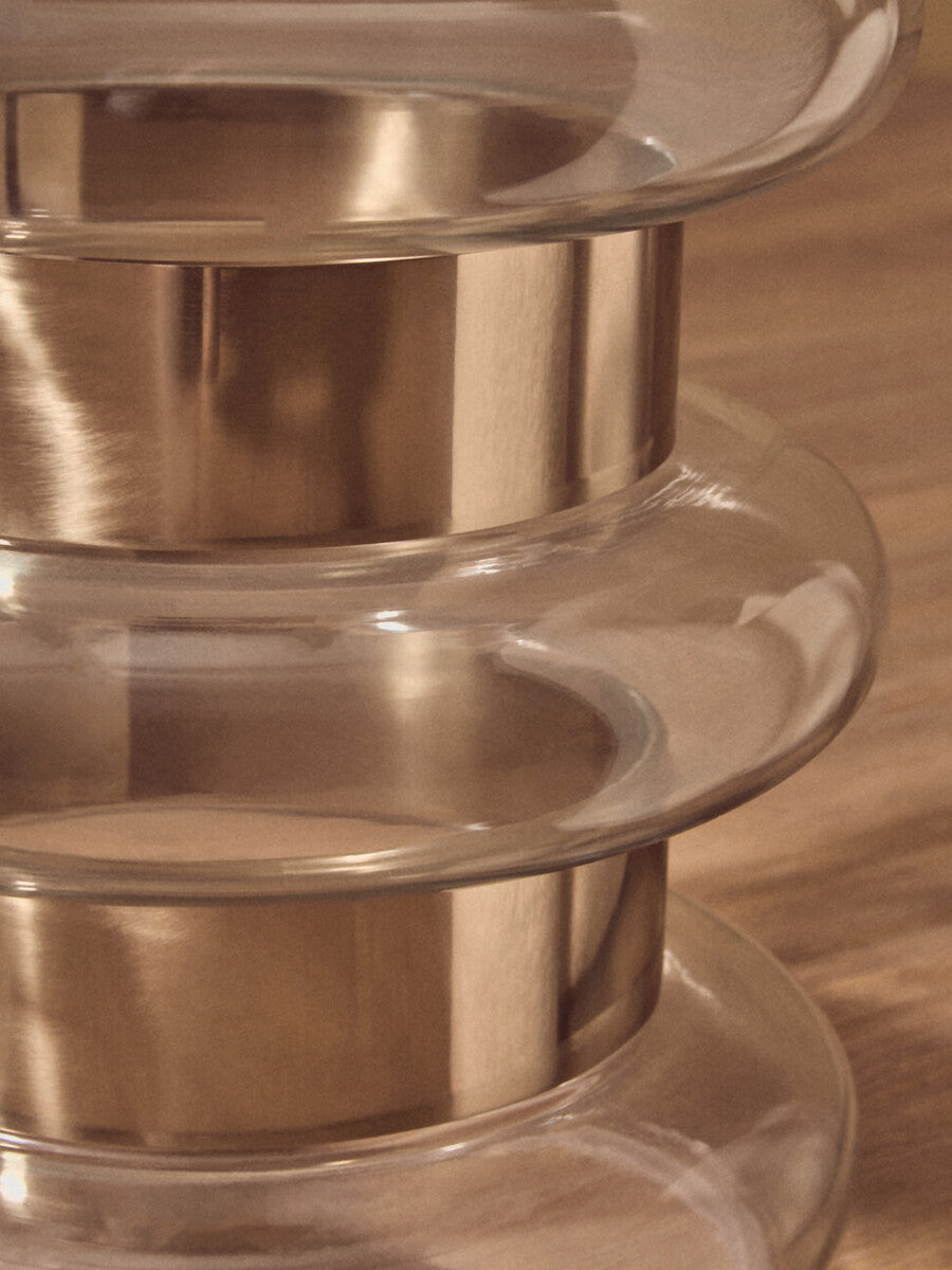 Gold Side Table With Clear Circular Glass Sides & Steel Frame, Margot
