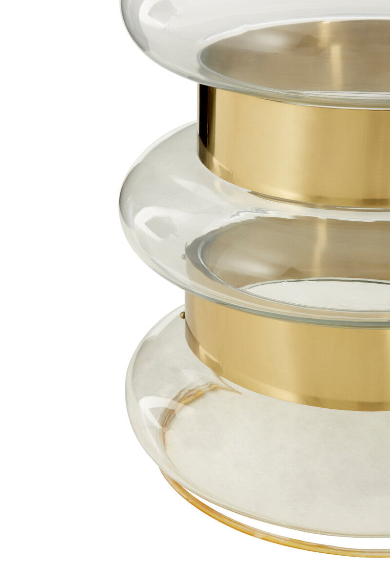 Gold Side Table With Clear Circular Glass Sides & Steel Frame, Margot